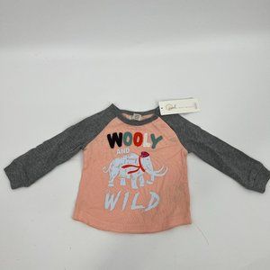 Peek Babies' Colorblock Wooly And Wild Mammoth Adventures Tee Coral 6-12M NWT